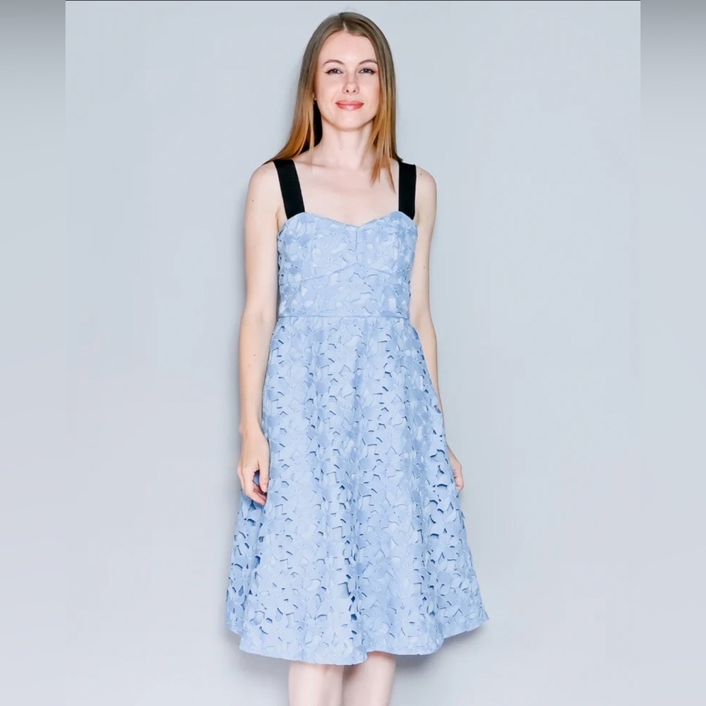 J Crew Elegant Blue Lace Sleeveless sweetheart midi dress in lace